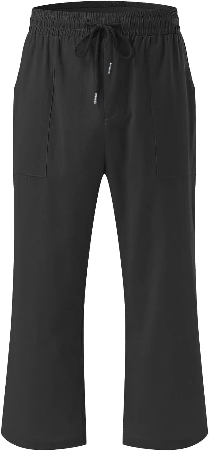LRMQS Capris Pants for Women Cotton Linen Casual Summer 2025 Straight Wide Leg Loose Drawstring Elastic Waist Cropped Trouser