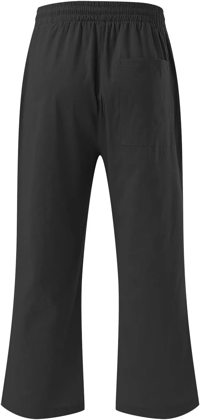 LRMQS Capris Pants for Women Cotton Linen Casual Summer 2025 Straight Wide Leg Loose Drawstring Elastic Waist Cropped Trouser