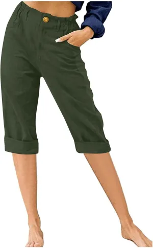 LRMQS Womens Capris for Summer Cotton Linen Pants Casual 2025 Loose Comfy Trendy Elastic Waist Cropped Trouser Beach Clothes