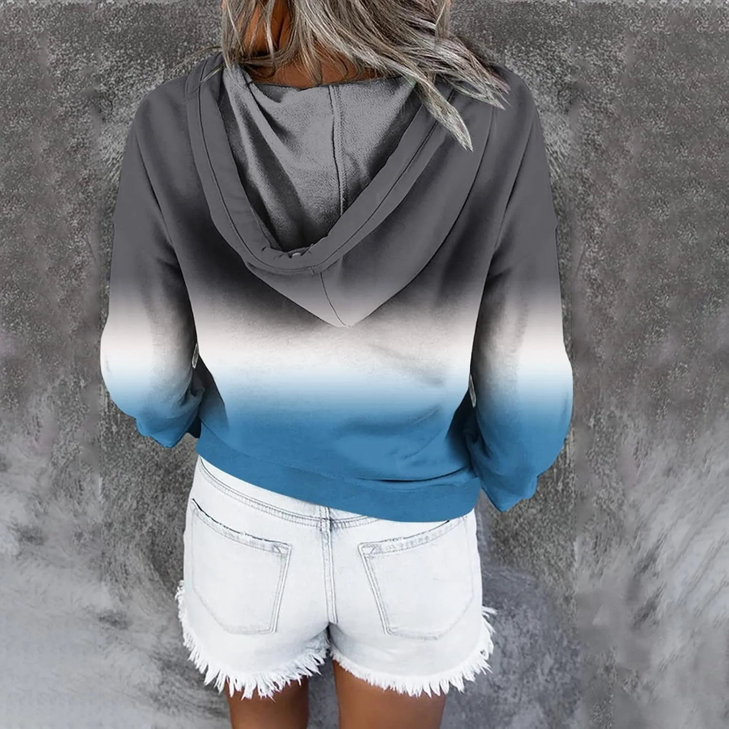 LRMQS Womens Fall Fashion 2024 Button Drawstring Long Sleeve Hoodies Pullover Color Block Casual Trendy Loose Fit Clothes