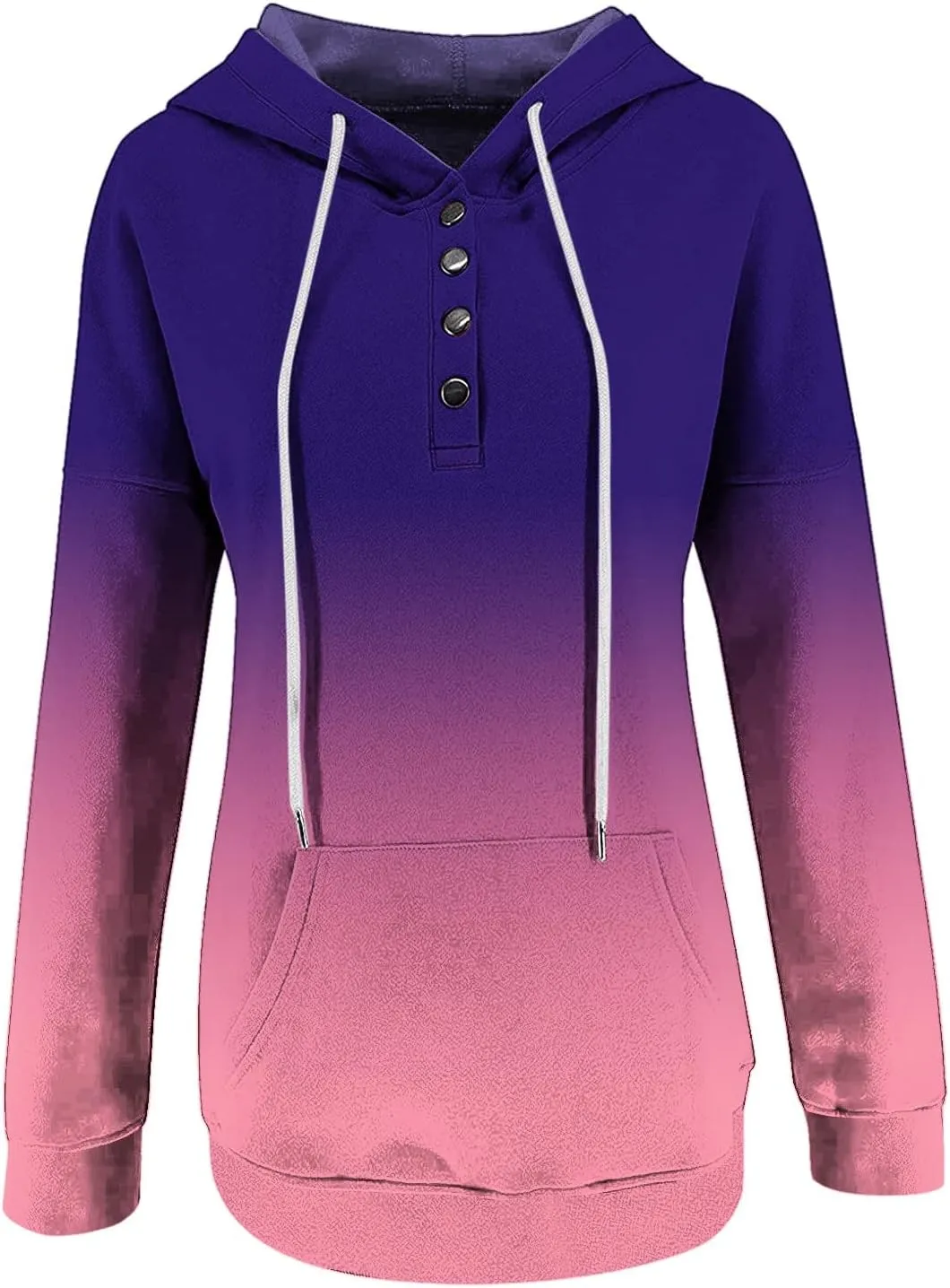 LRMQS Womens Fall Fashion 2024 Button Drawstring Long Sleeve Hoodies Pullover Color Block Casual Trendy Loose Fit Clothes