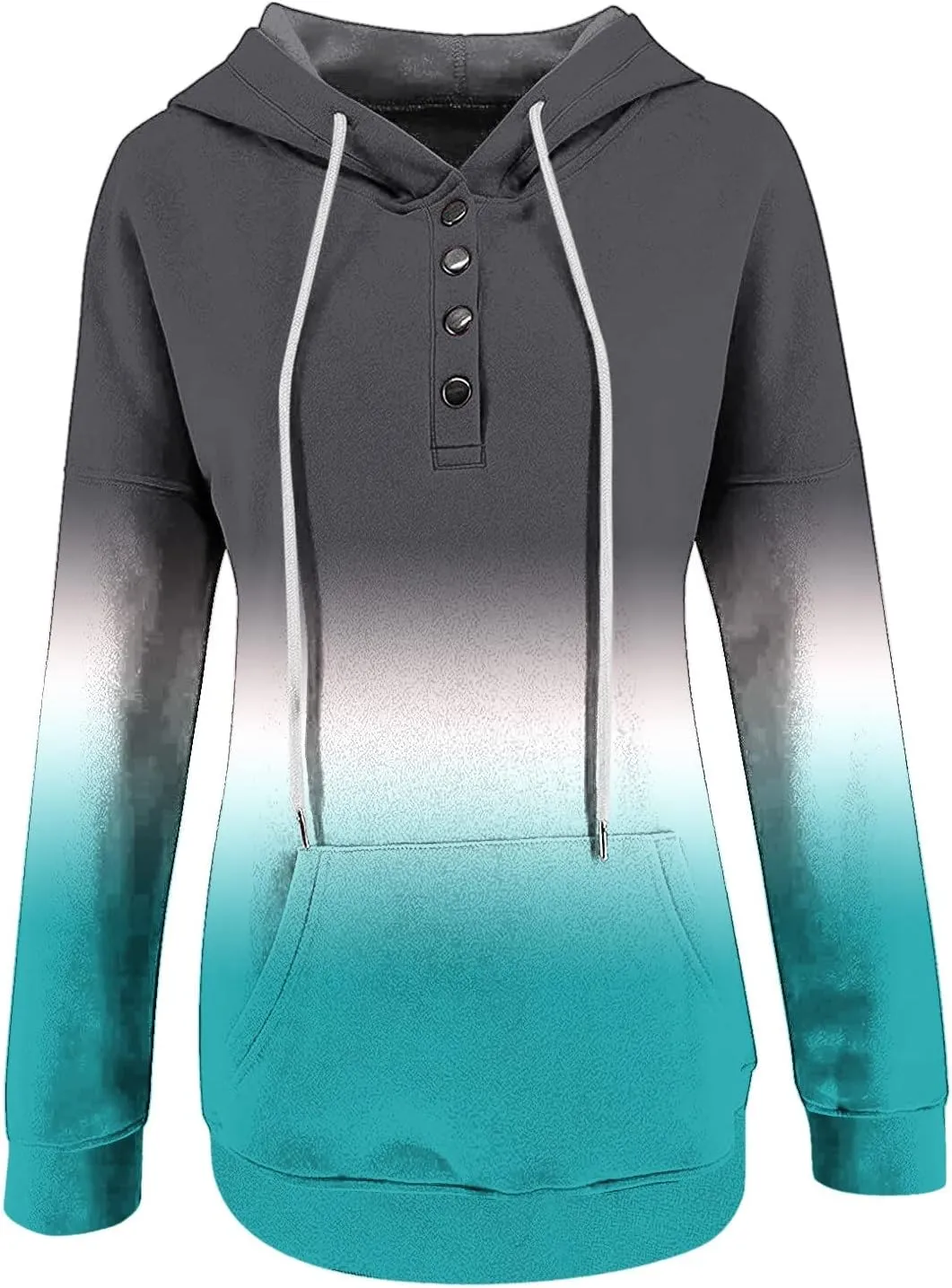 LRMQS Womens Fall Fashion 2024 Button Drawstring Long Sleeve Hoodies Pullover Color Block Casual Trendy Loose Fit Clothes