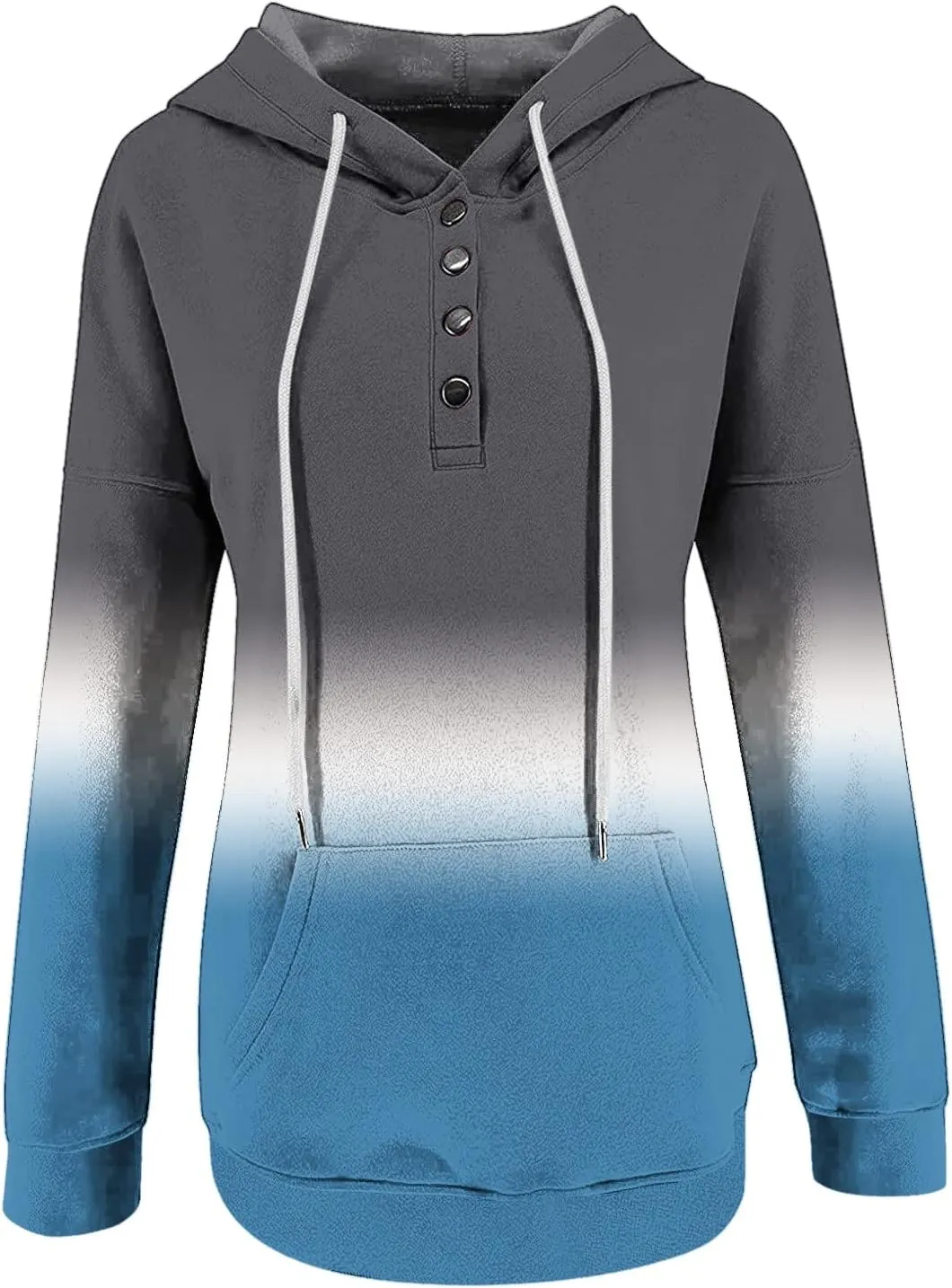 LRMQS Womens Fall Fashion 2024 Button Drawstring Long Sleeve Hoodies Pullover Color Block Casual Trendy Loose Fit Clothes