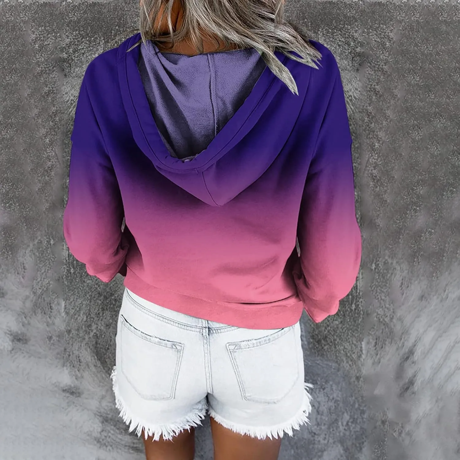 LRMQS Womens Fall Fashion 2024 Button Drawstring Long Sleeve Hoodies Pullover Color Block Casual Trendy Loose Fit Clothes