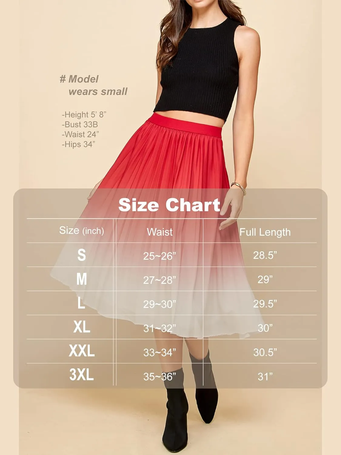 Made By Johnny Women's High Elastic Waist Pleated Mid A-Line Swing Skirt