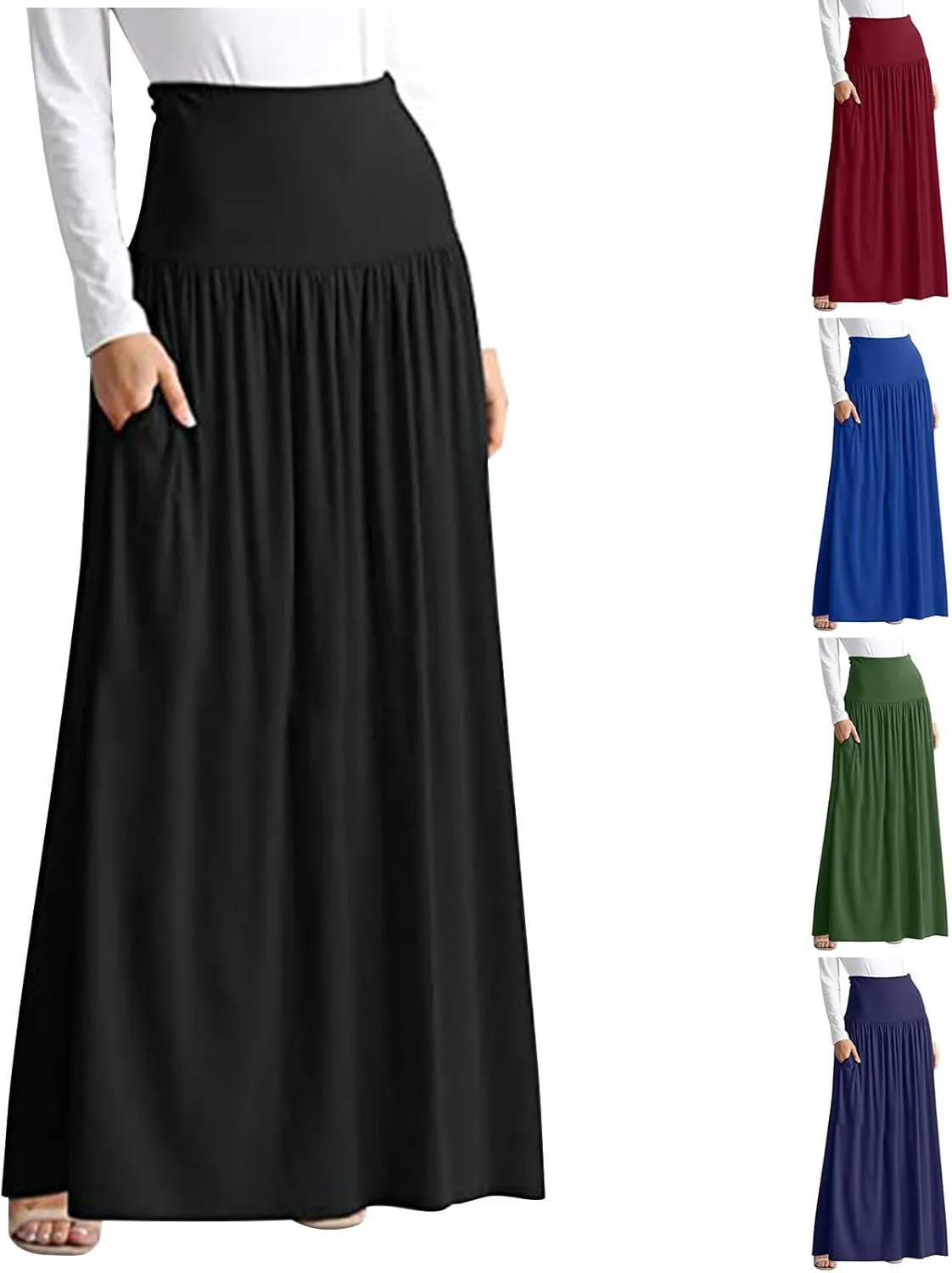 maisdgop Plaid Skirts for Women Winter Retro Woolen Warm Ankle Length Skirt 2024 Comfy Soft High Waisted Pleated Skirts