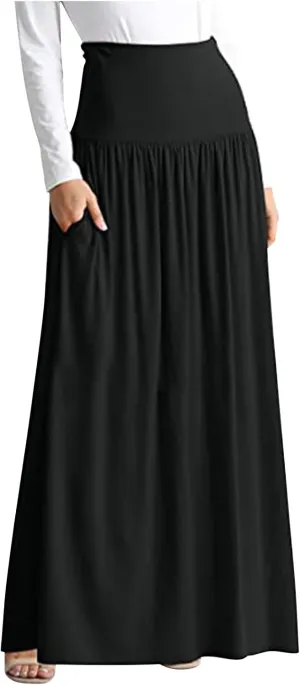 maisdgop Plaid Skirts for Women Winter Retro Woolen Warm Ankle Length Skirt 2024 Comfy Soft High Waisted Pleated Skirts