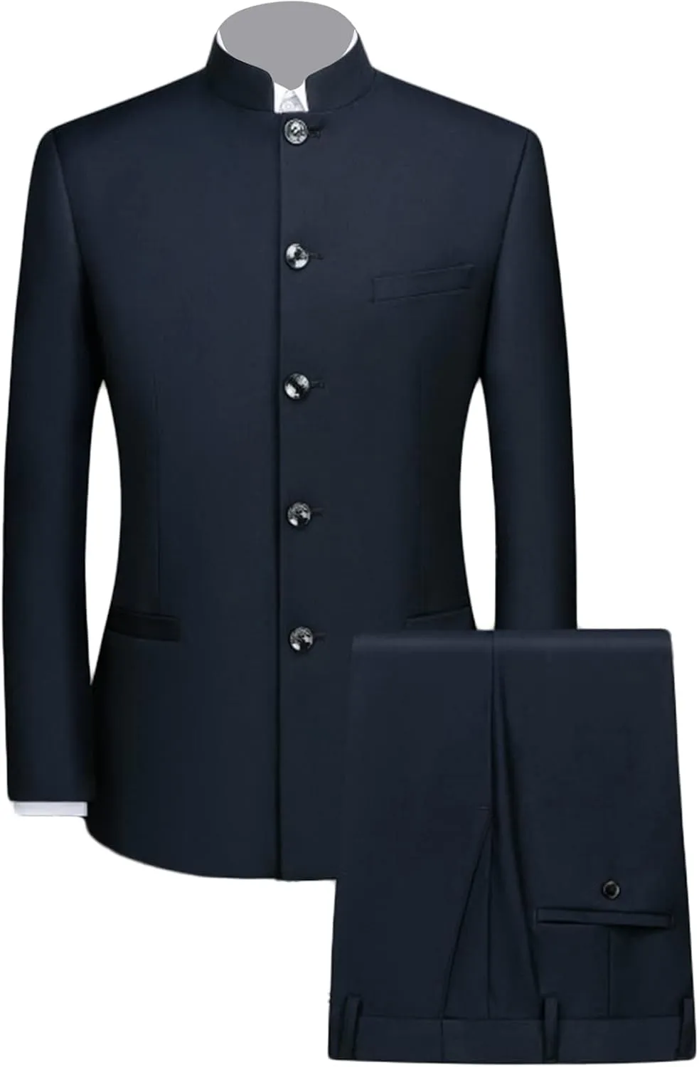 Maiyifu-GJ Men 2 Pieces Chinese Tunic Suit Mandarin Collar Blazer Set Button Jacket Pant Set Traditional Uniform Groom Dress