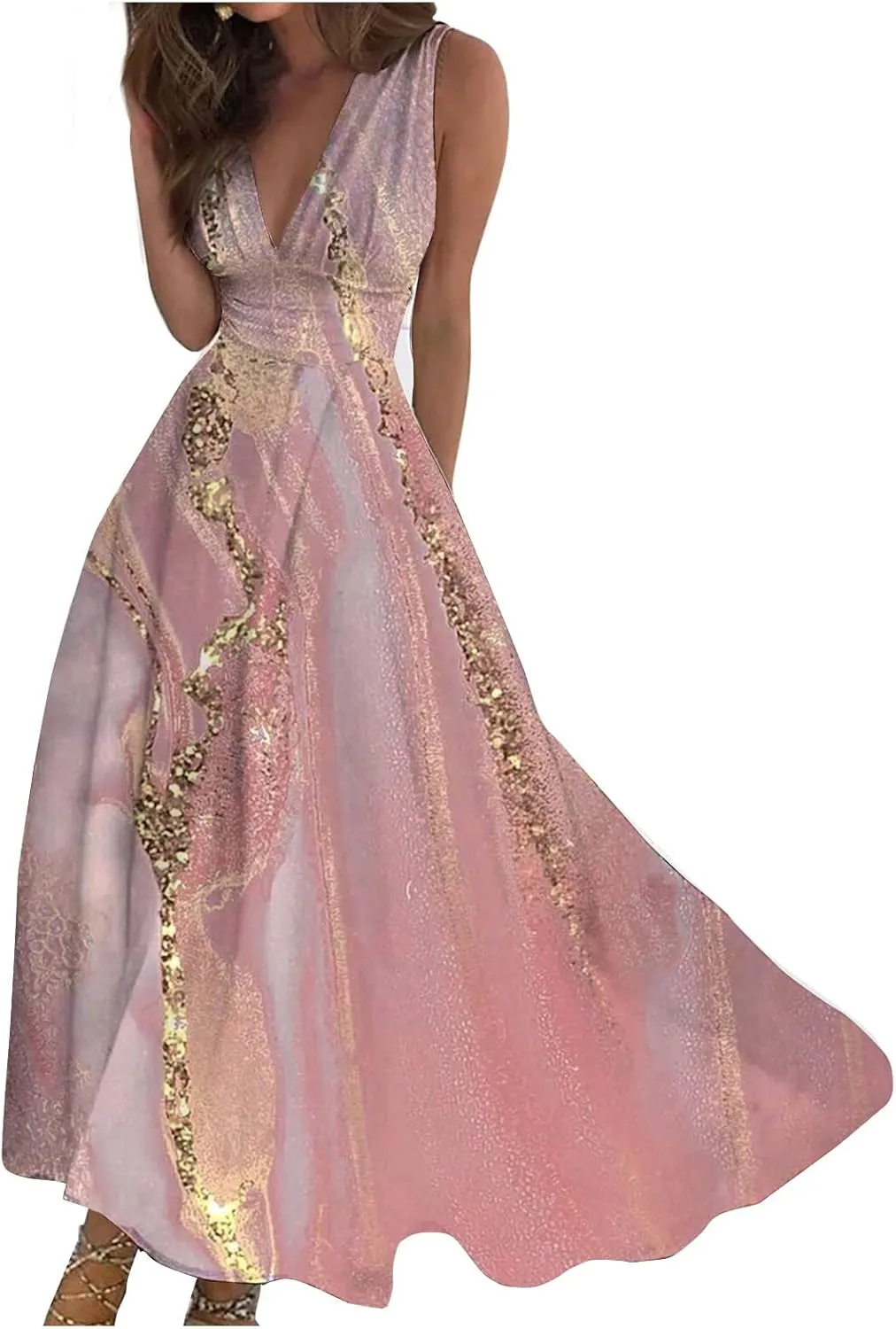 Maxi Dresses for Women 2025 Casual Trendy Summer Dress V Neck Sleeveless Formal Sundresses A Line Flowy Sundress