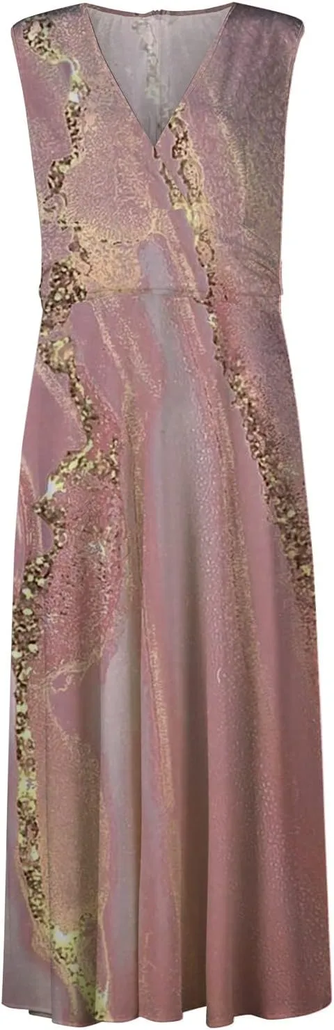 Maxi Dresses for Women 2025 Casual Trendy Summer Dress V Neck Sleeveless Formal Sundresses A Line Flowy Sundress