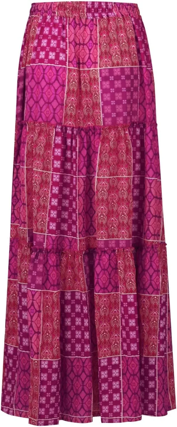 Maxi Skirts for Women 2025 Floral Beach Tiered Boho Skirt Drawstring Flowy Long Skirt Casual High Waisted Skirts