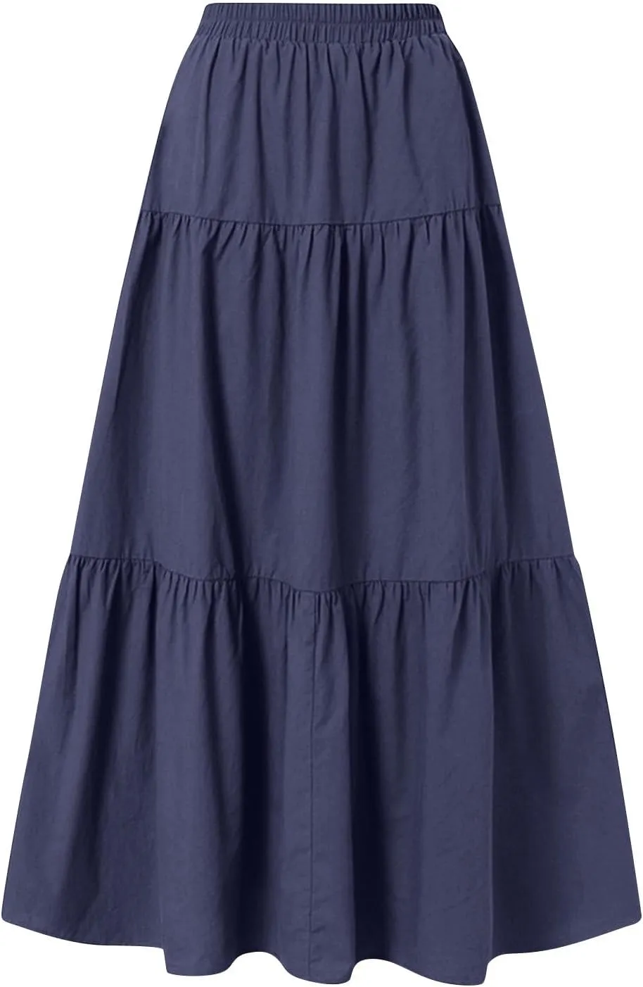 Maxi Skirts for Women Trendy High Waisted Flowy Tiered Linen Skirt Casual Pleated A-Line Beach Long Skirts with Tie