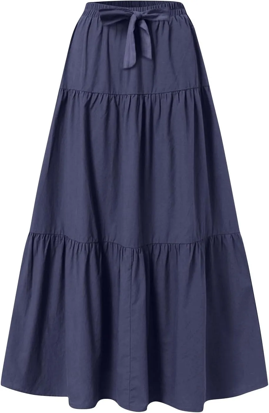 Maxi Skirts for Women Trendy High Waisted Flowy Tiered Linen Skirt Casual Pleated A-Line Beach Long Skirts with Tie