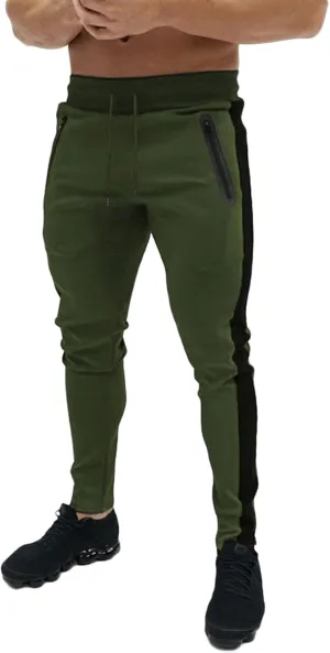 Mens Athletic Pants Casual Drawstring Elastic Waist Slim Fit Sweatpants Stripe Splicing Gym Track Workout Trousers