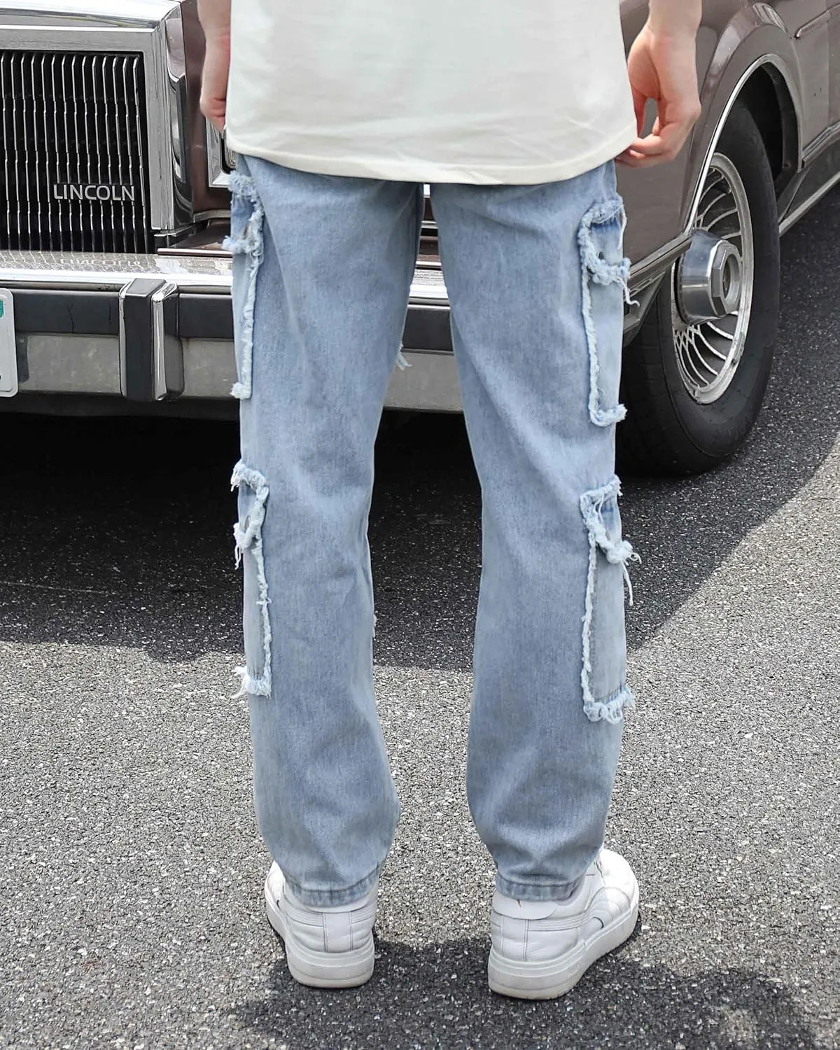 Men's Baggy Cargo Jeans Wide Leg Hip Hop Jeans Loose Fit Multiple Pockets Denim Pants Streetwear