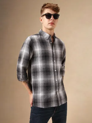 Men's Black Checks Button Down Collar Full Sleeves 100% Cotton Casual Shirt