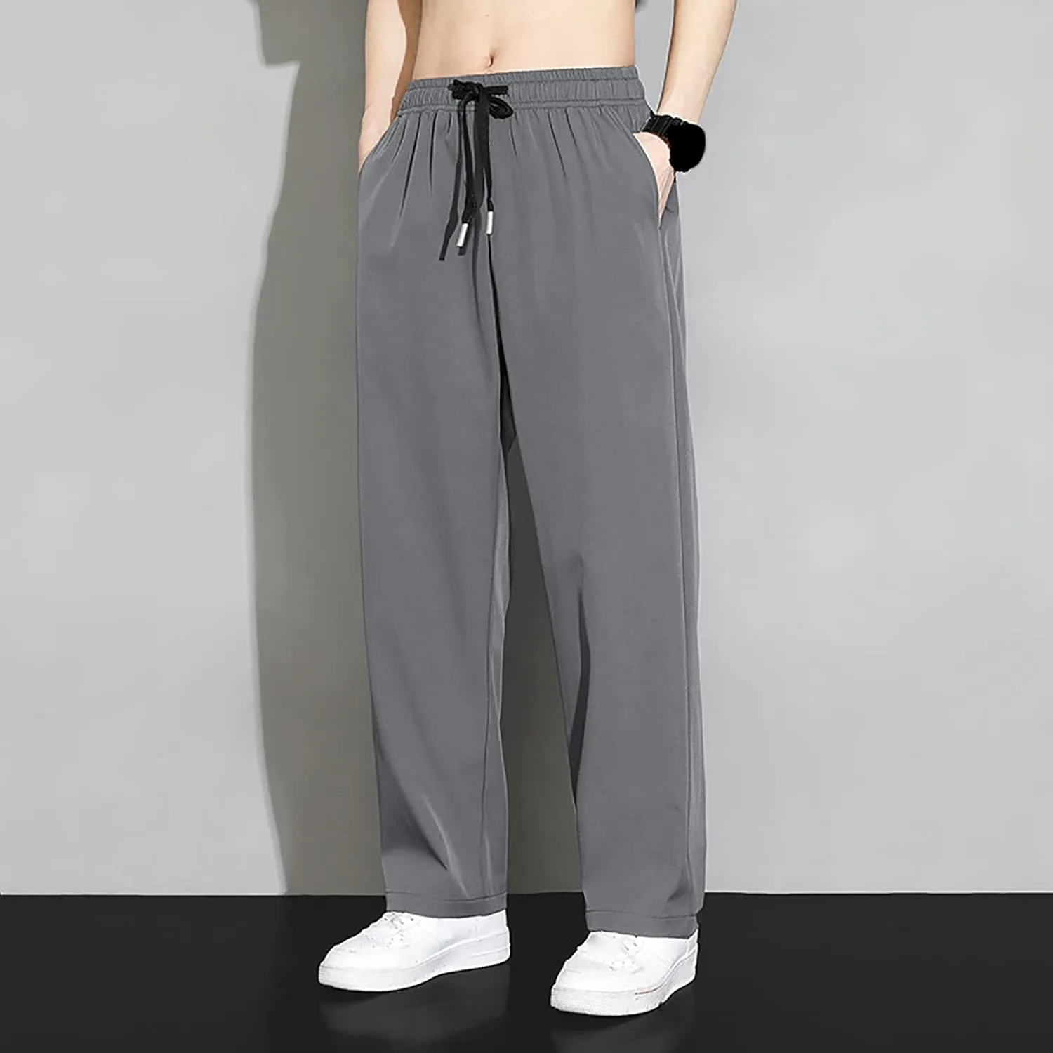 Men's Casual Corduroy Pants, Drawstring Elastic Waist Fashion Loose Fit Pants for Men, Lace Up Pocket Trousers
