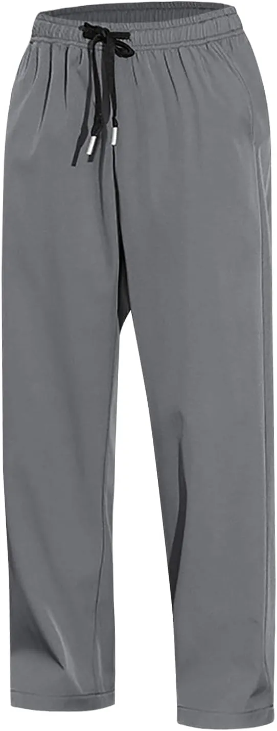 Men's Casual Corduroy Pants, Drawstring Elastic Waist Fashion Loose Fit Pants for Men, Lace Up Pocket Trousers