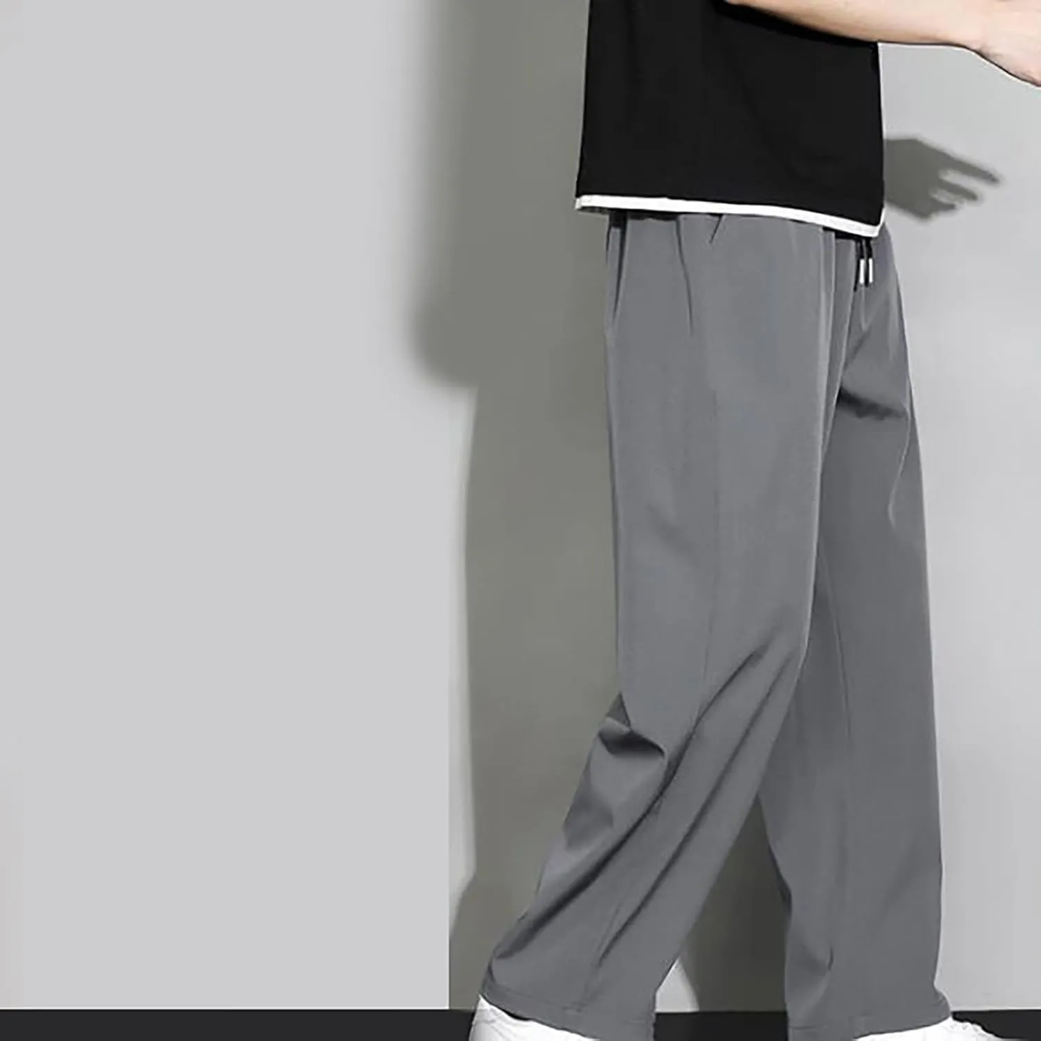 Men's Casual Corduroy Pants, Drawstring Elastic Waist Fashion Loose Fit Pants for Men, Lace Up Pocket Trousers