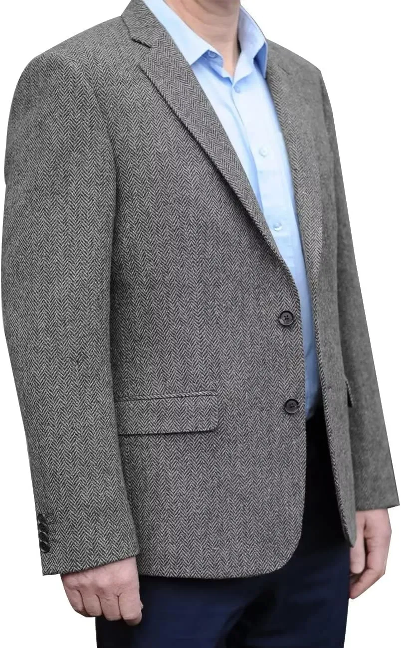 Men's Herringbone Tweed Blazer Jacket 2 Button Lightweight Casual Sport Coat Wedding Groomsmen Prom Jackets