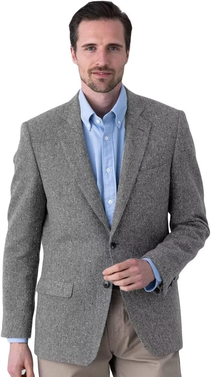 Men's Herringbone Tweed Blazer Jacket 2 Button Lightweight Casual Sport Coat Wedding Groomsmen Prom Jackets