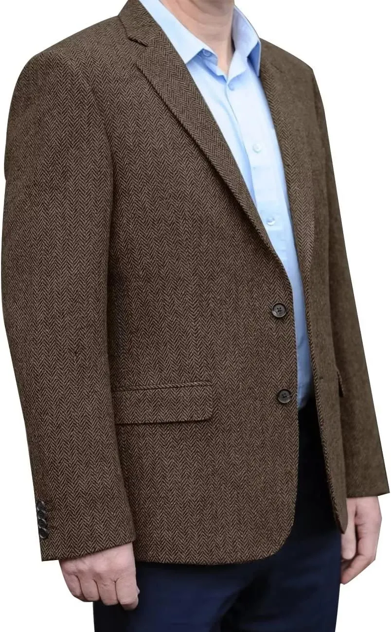 Men's Herringbone Tweed Blazer Jacket 2 Button Lightweight Casual Sport Coat Wedding Groomsmen Prom Jackets
