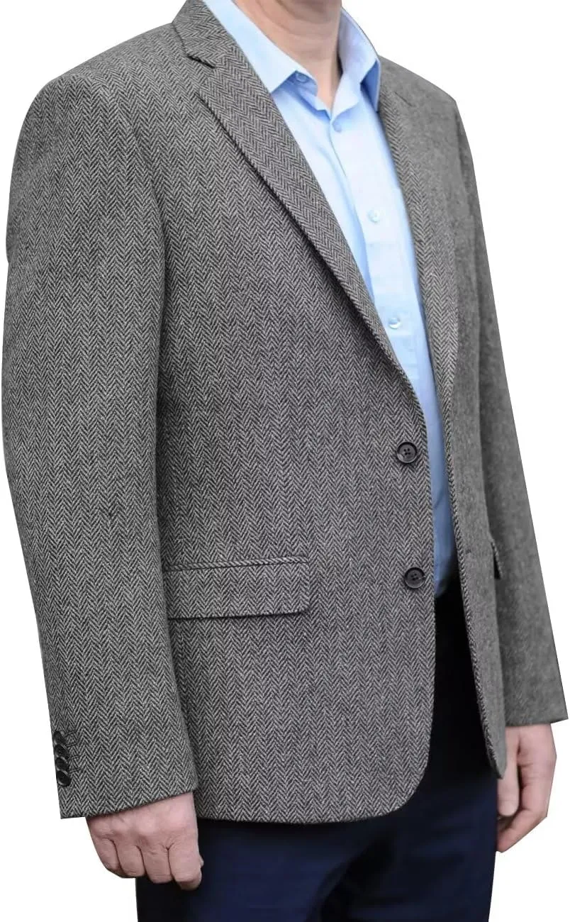 Men's Herringbone Tweed Blazer Jacket 2 Button Lightweight Casual Sport Coat Wedding Groomsmen Prom Jackets