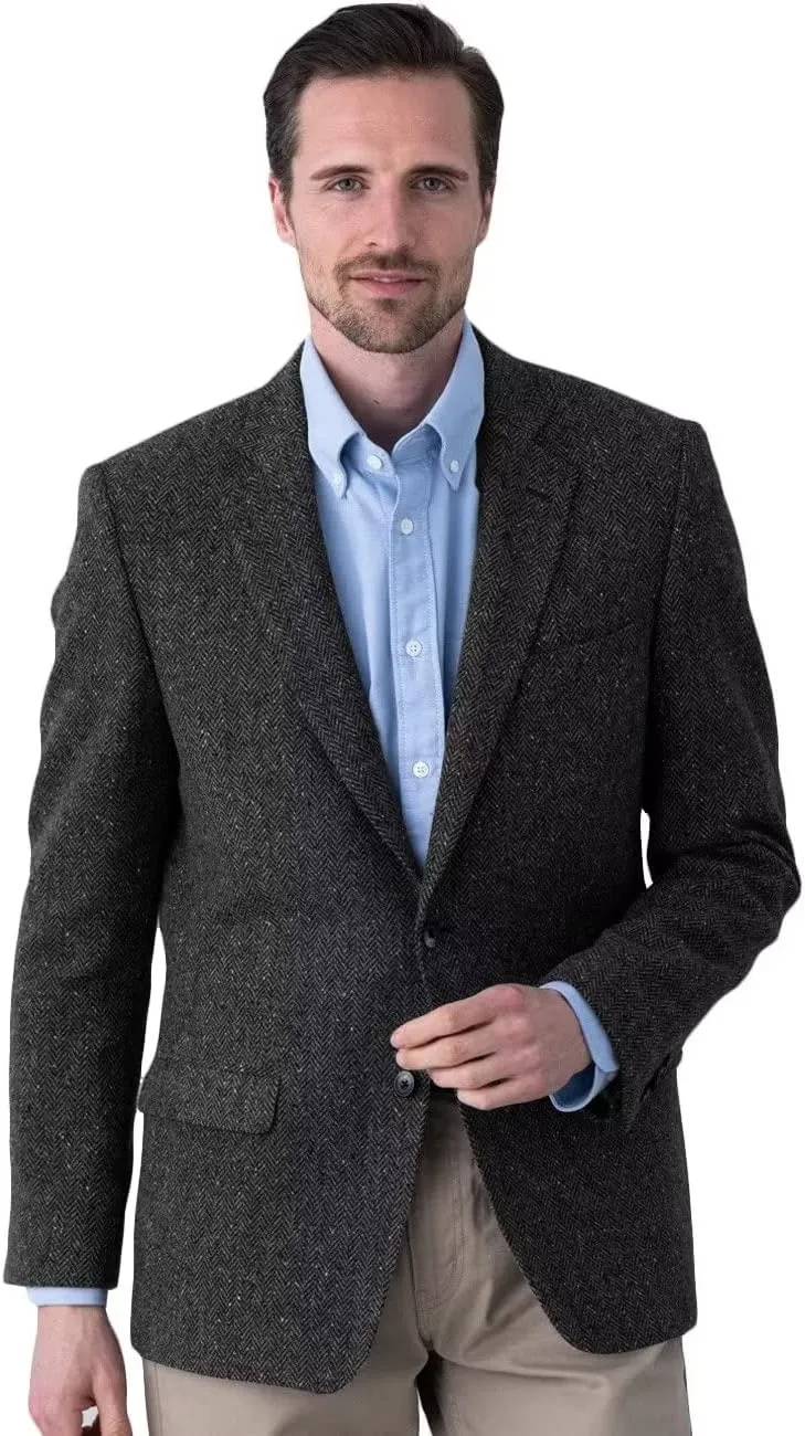 Men's Herringbone Tweed Blazer Jacket 2 Button Lightweight Casual Sport Coat Wedding Groomsmen Prom Jackets