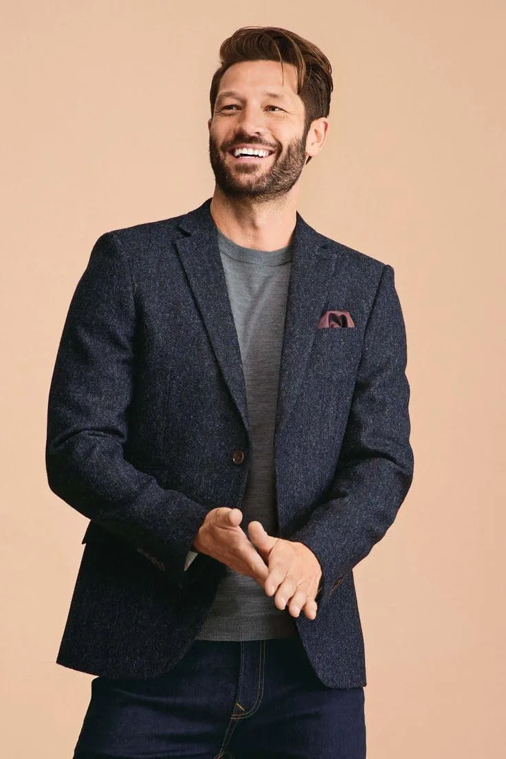 Men's Herringbone Tweed Blazer Jacket 2 Button Lightweight Casual Sport Coat Wedding Groomsmen Prom Jackets