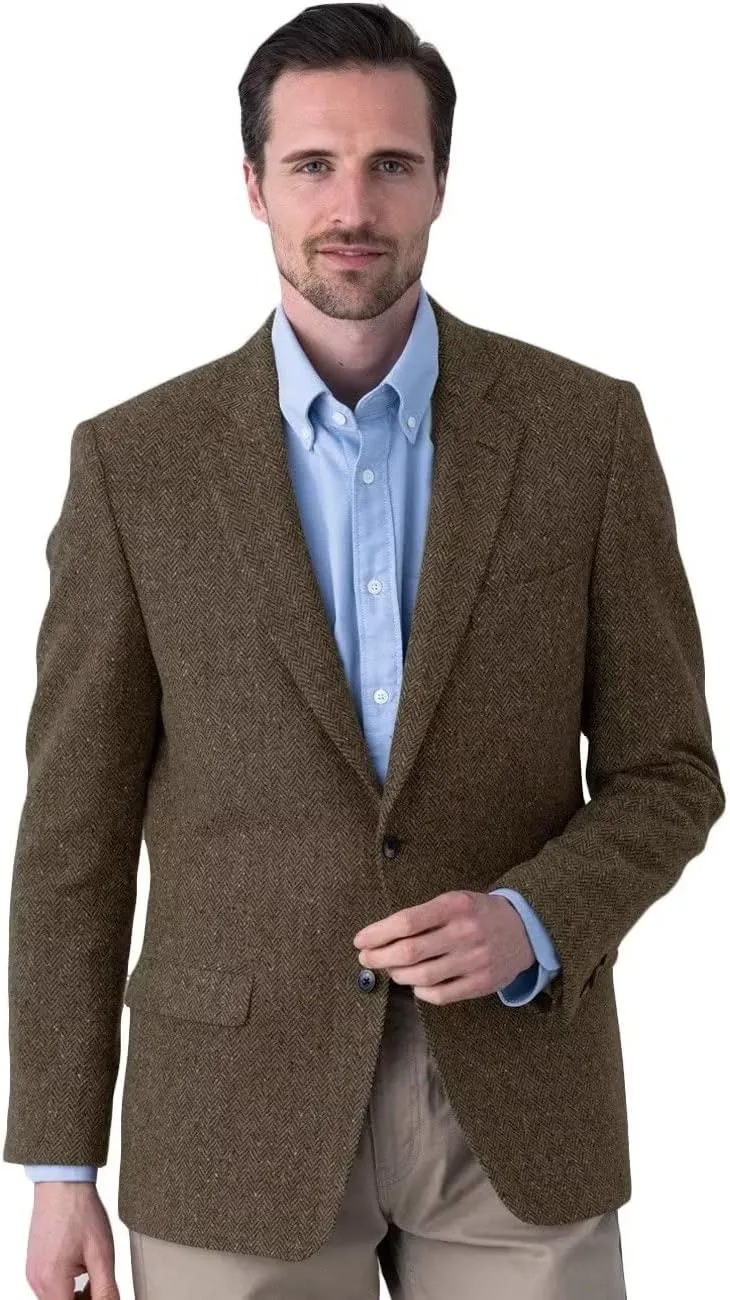 Men's Herringbone Tweed Blazer Jacket 2 Button Lightweight Casual Sport Coat Wedding Groomsmen Prom Jackets