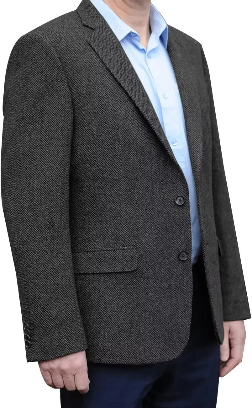 Men's Herringbone Tweed Blazer Jacket 2 Button Lightweight Casual Sport Coat Wedding Groomsmen Prom Jackets