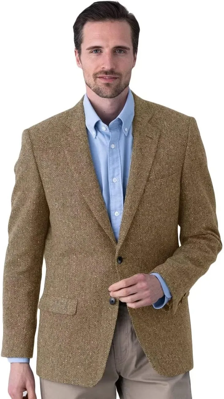Men's Herringbone Tweed Blazer Jacket 2 Button Lightweight Casual Sport Coat Wedding Groomsmen Prom Jackets