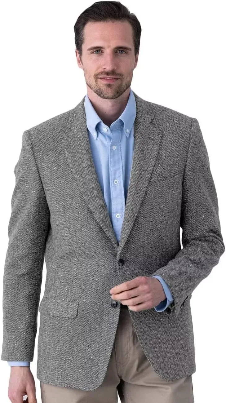 Men's Herringbone Tweed Blazer Jacket 2 Button Lightweight Casual Sport Coat Wedding Groomsmen Prom Jackets