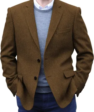 Men's Herringbone Tweed Blazer Jacket 2 Button Lightweight Casual Sport Coat Wedding Groomsmen Prom Jackets