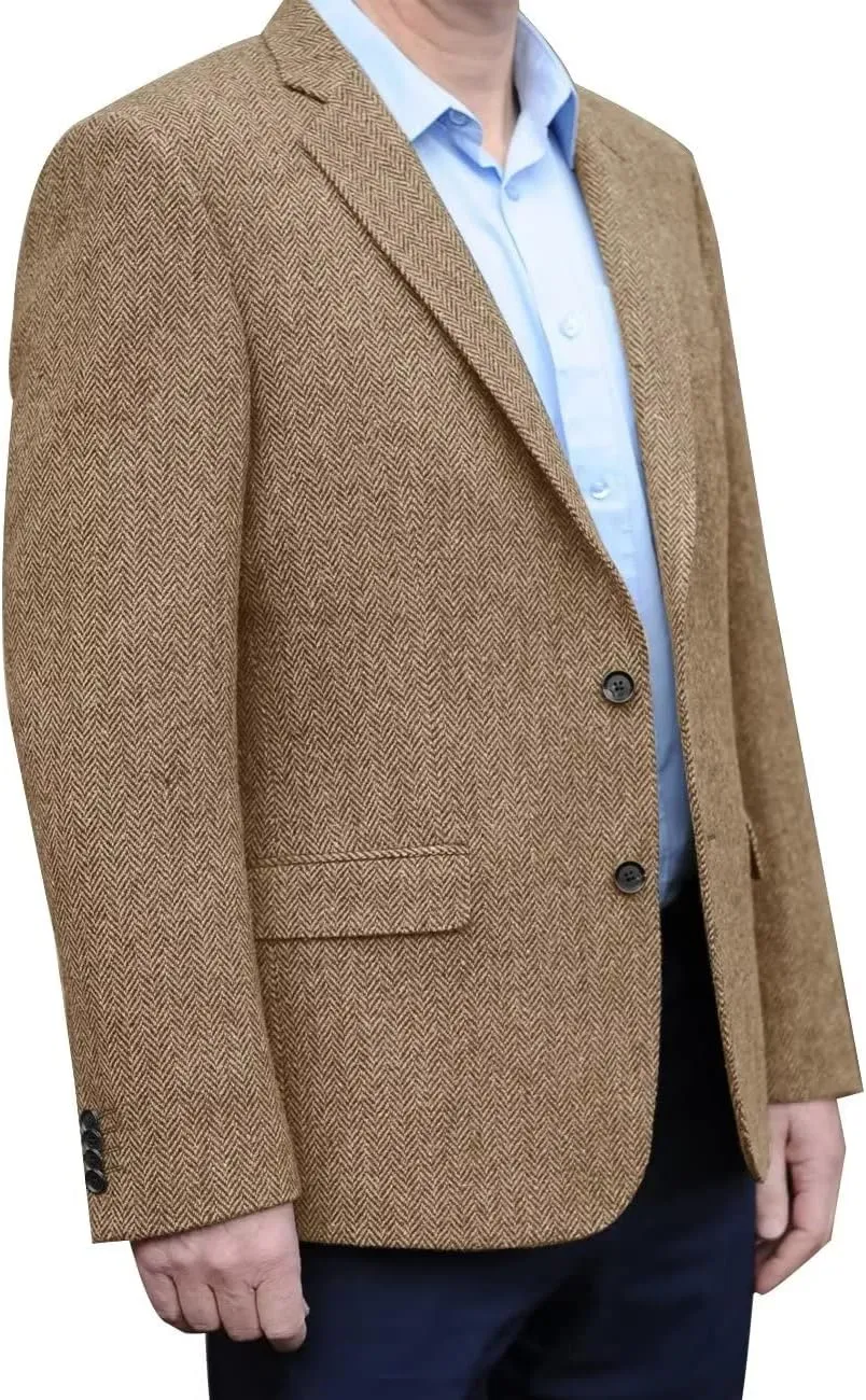 Men's Herringbone Tweed Blazer Jacket 2 Button Lightweight Casual Sport Coat Wedding Groomsmen Prom Jackets