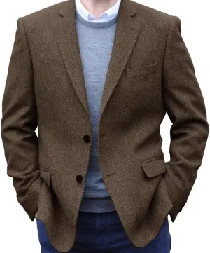 Men's Herringbone Tweed Blazer Jacket 2 Button Lightweight Casual Sport Coat Wedding Groomsmen Prom Jackets
