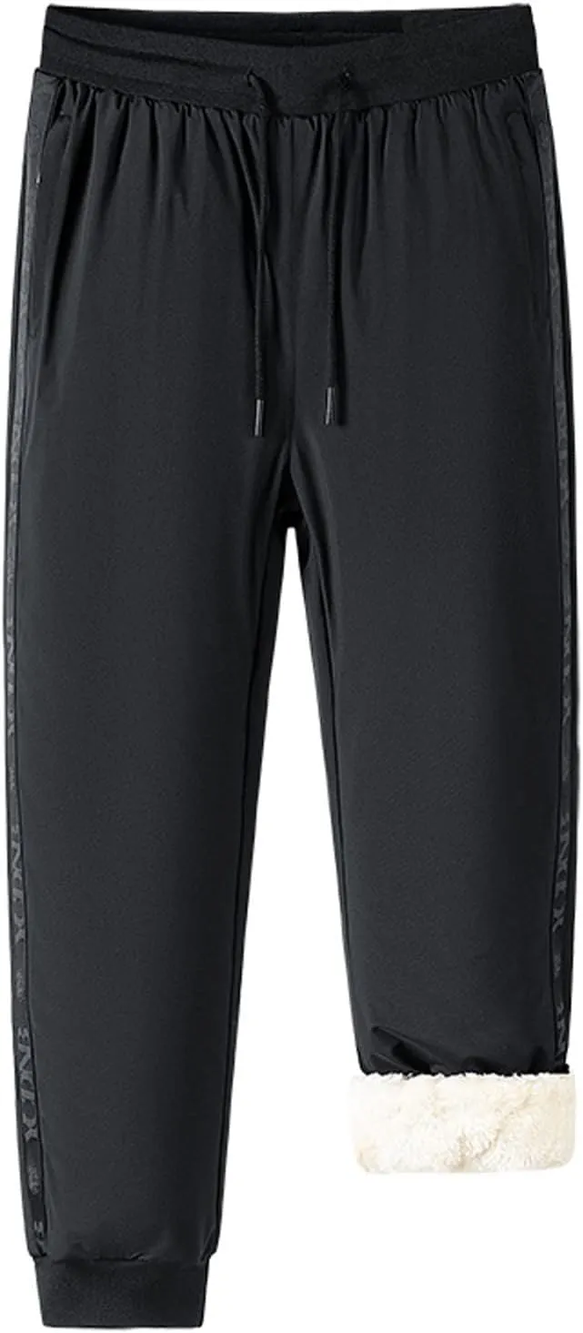Mens Jogger Pants Drawstring Elastic Waist Solid Plush Thickened Sport Pant Casual Loose Fitness Sport Sweatpants