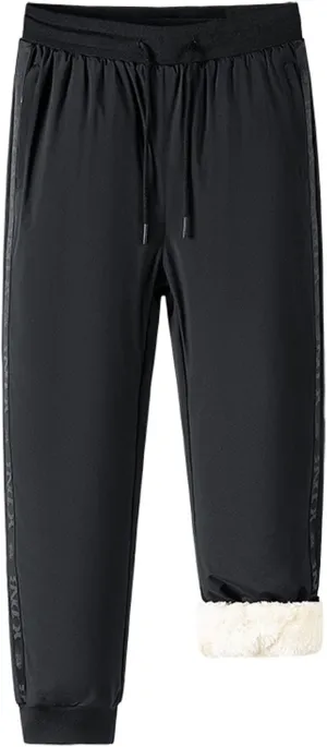 Mens Jogger Pants Drawstring Elastic Waist Solid Plush Thickened Sport Pant Casual Loose Fitness Sport Sweatpants