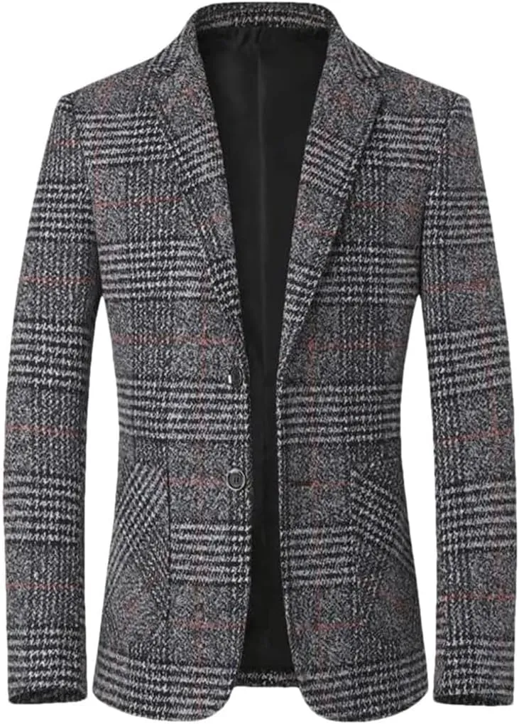 Men's Plaid Blazer Stylish and Comfortable Business Casual Slim Fit Jacket
