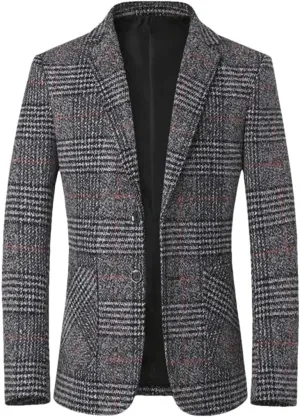 Men's Plaid Blazer Stylish and Comfortable Business Casual Slim Fit Jacket