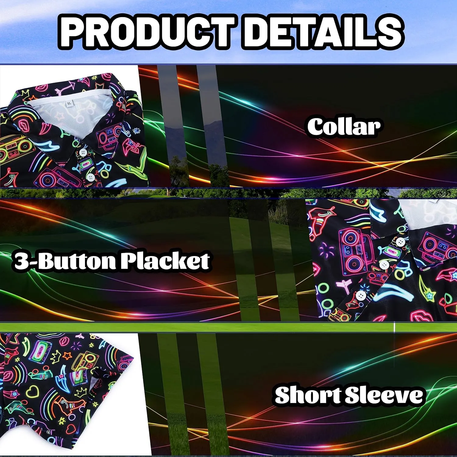 Men's Polo Shirt Funny Golf Shirts Quick Dry Print Performance Short Sleeve Collared Golf Polo Shirts for Men, S-4XL