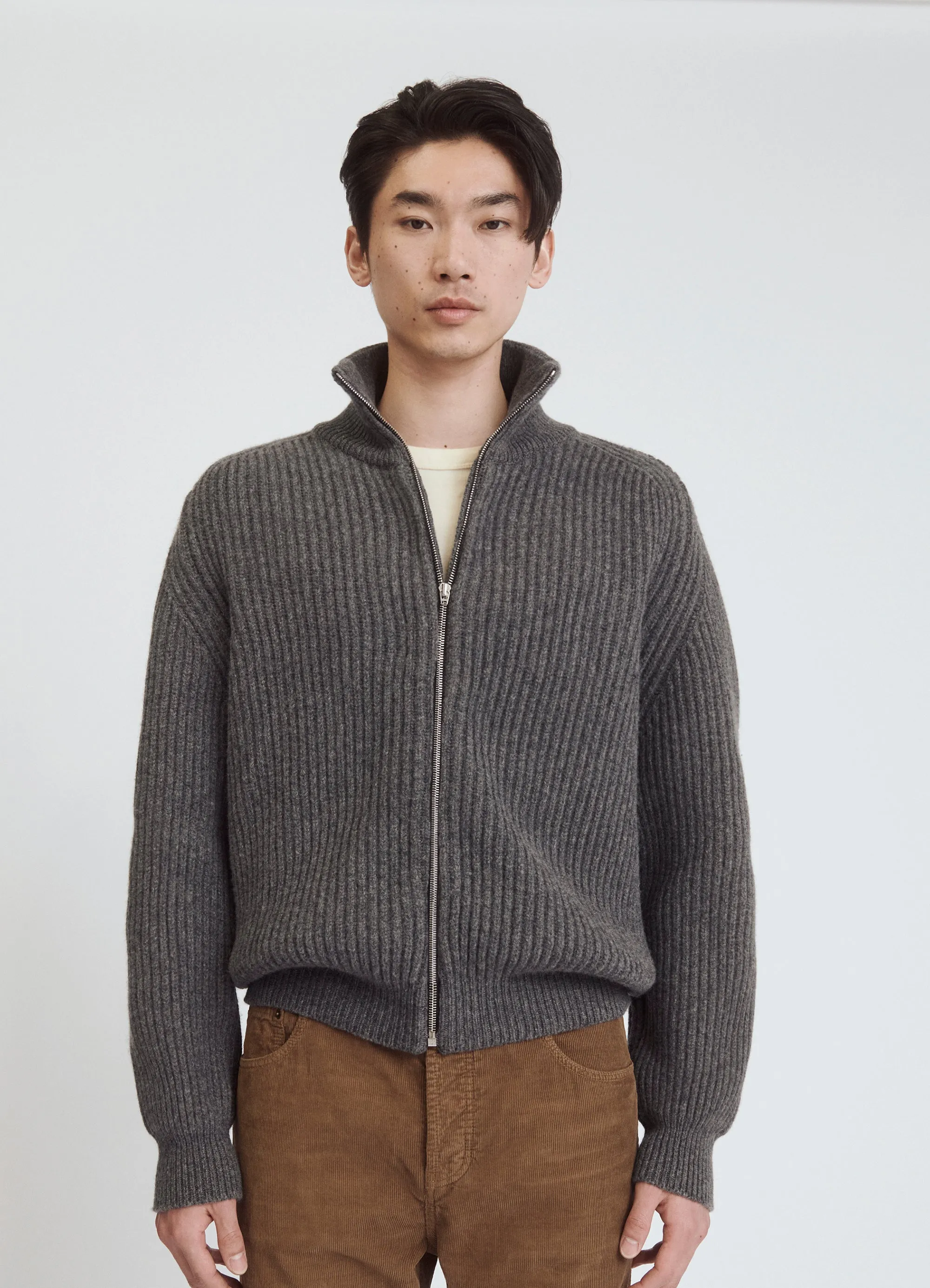 Mens Rea Rib Zip Jacket in Derby Grey