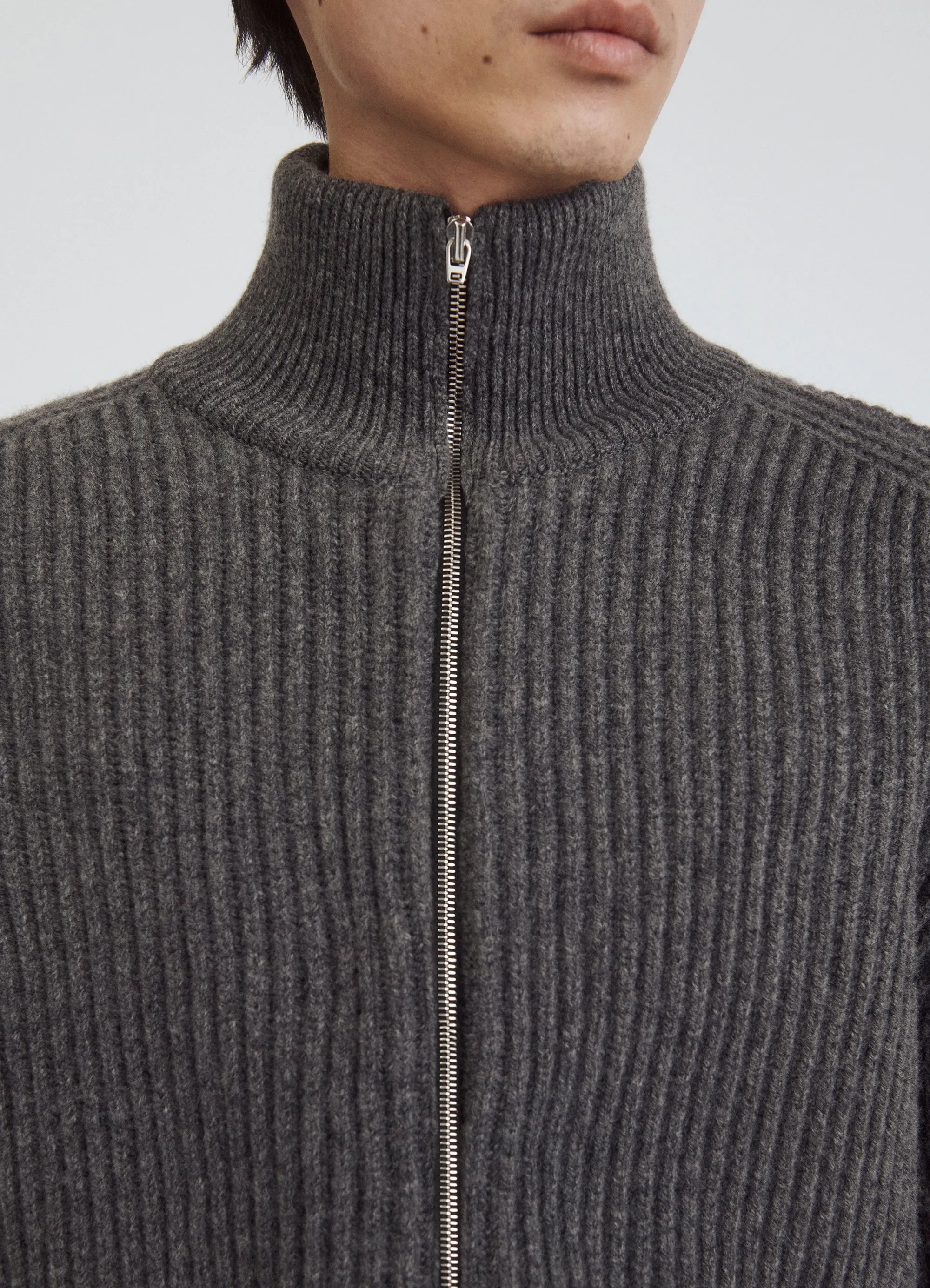 Mens Rea Rib Zip Jacket in Derby Grey