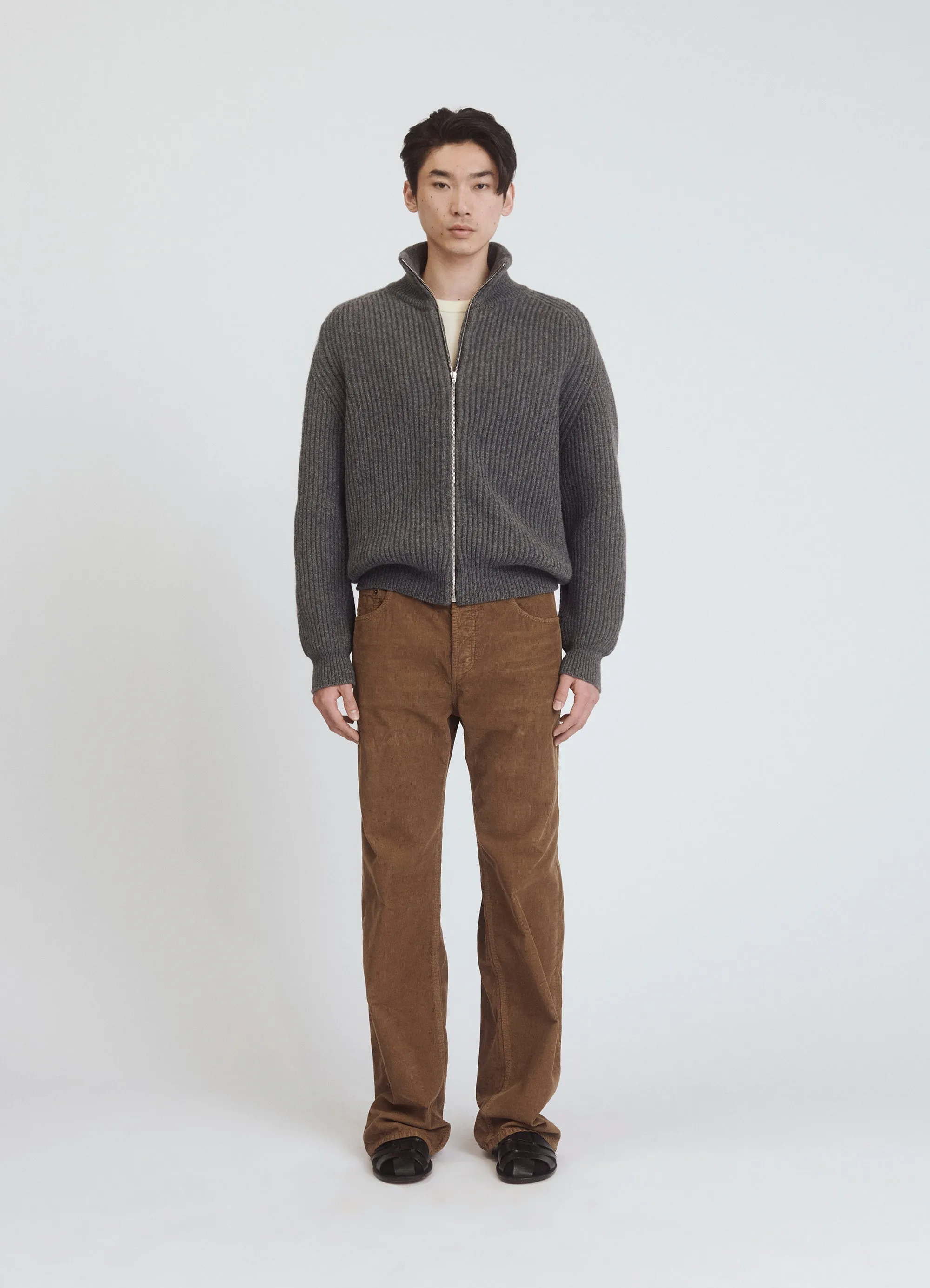 Mens Rea Rib Zip Jacket in Derby Grey