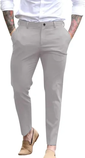 Mens Slim Fit Dress Pants Expandable Waist Casual Business Office Work Skinny Pants Comfy Flat-Front Stretch Chino Golf Trousers Slacks Tapered Leg Suit Pants Pantalones de Vestir para Hombre Grey