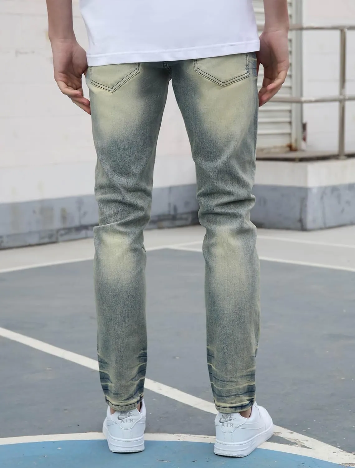 Men's Slim Fit Jeans Skinny Stretch Ripped Jeans Streetwear Distressed Destoryed Denim Pants