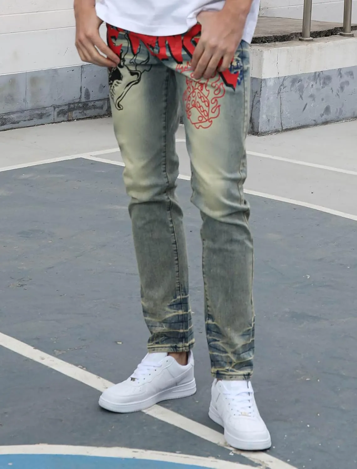 Men's Slim Fit Jeans Skinny Stretch Ripped Jeans Streetwear Distressed Destoryed Denim Pants