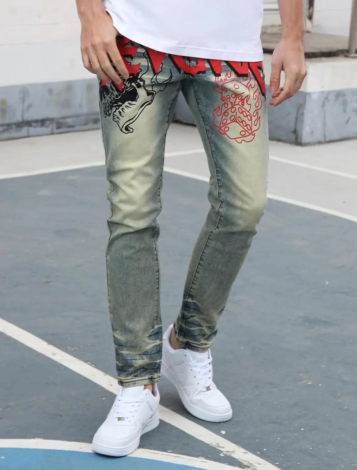 Men's Slim Fit Jeans Skinny Stretch Ripped Jeans Streetwear Distressed Destoryed Denim Pants