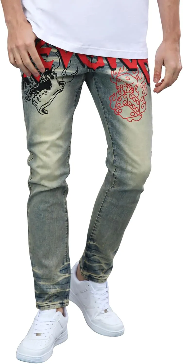Men's Slim Fit Jeans Skinny Stretch Ripped Jeans Streetwear Distressed Destoryed Denim Pants