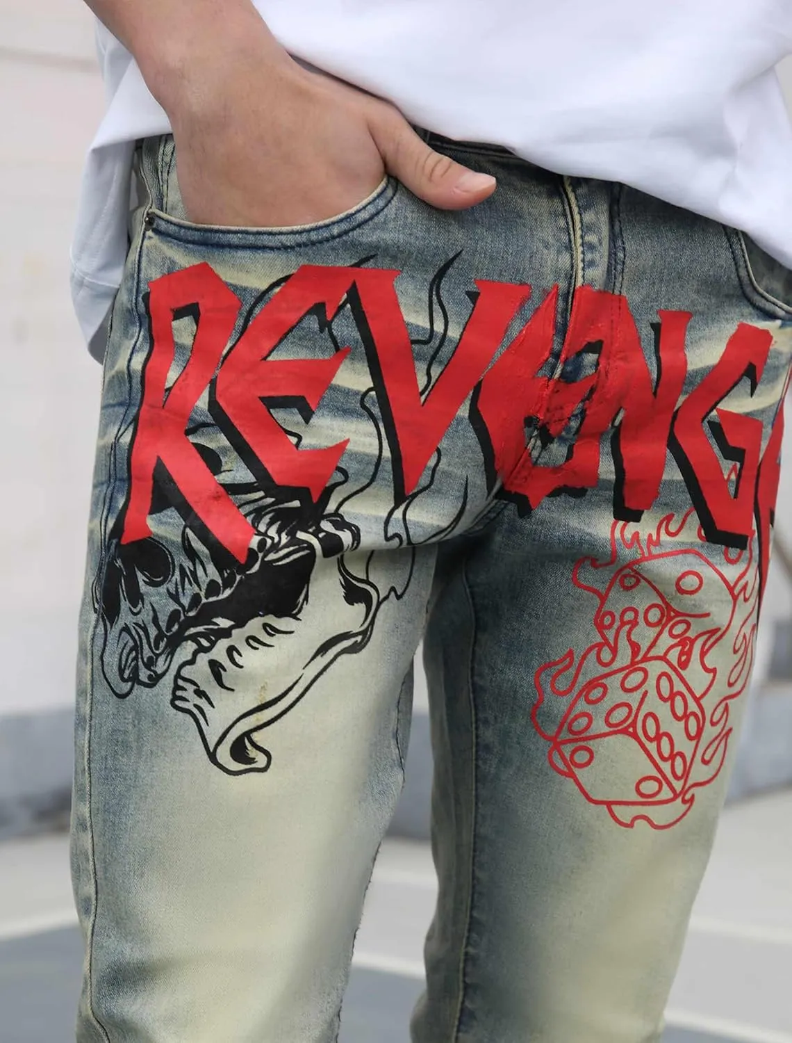 Men's Slim Fit Jeans Skinny Stretch Ripped Jeans Streetwear Distressed Destoryed Denim Pants